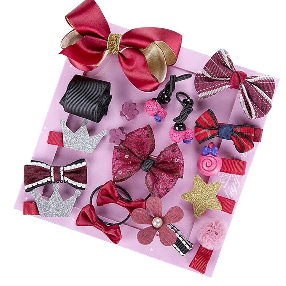 2019 Baby Accessories Cute 18Pcs/Set Kids Infant Princess Hairpin Baby Girls Bowknot Flower Motifs Hair Clip Set Gift Box Props