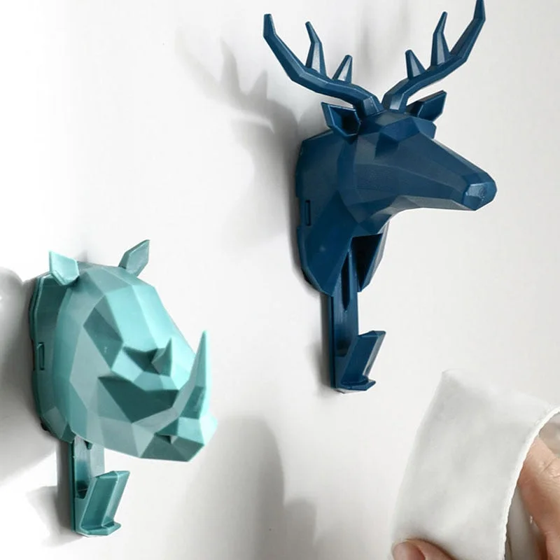 Plastic Creative Animal Head Key Holder Home Decoration Elephant Antlers Hang Hooks for Keys Bathroom Wall Hangers Coat Hook
