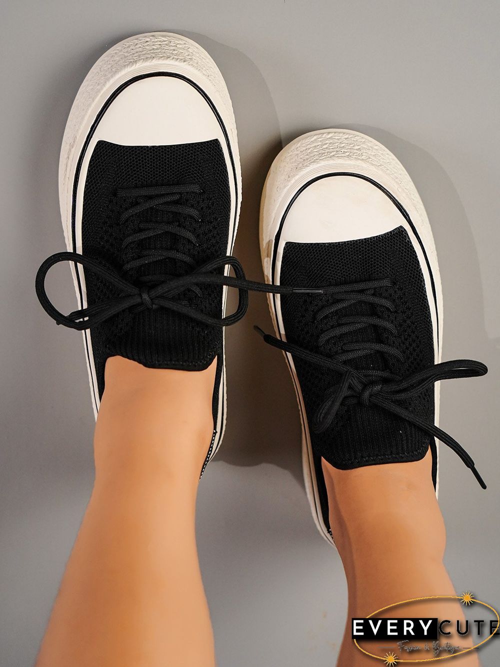 Fashionable Lightweight Breathable Lace-Up Platform Flyknit Casual Shoes