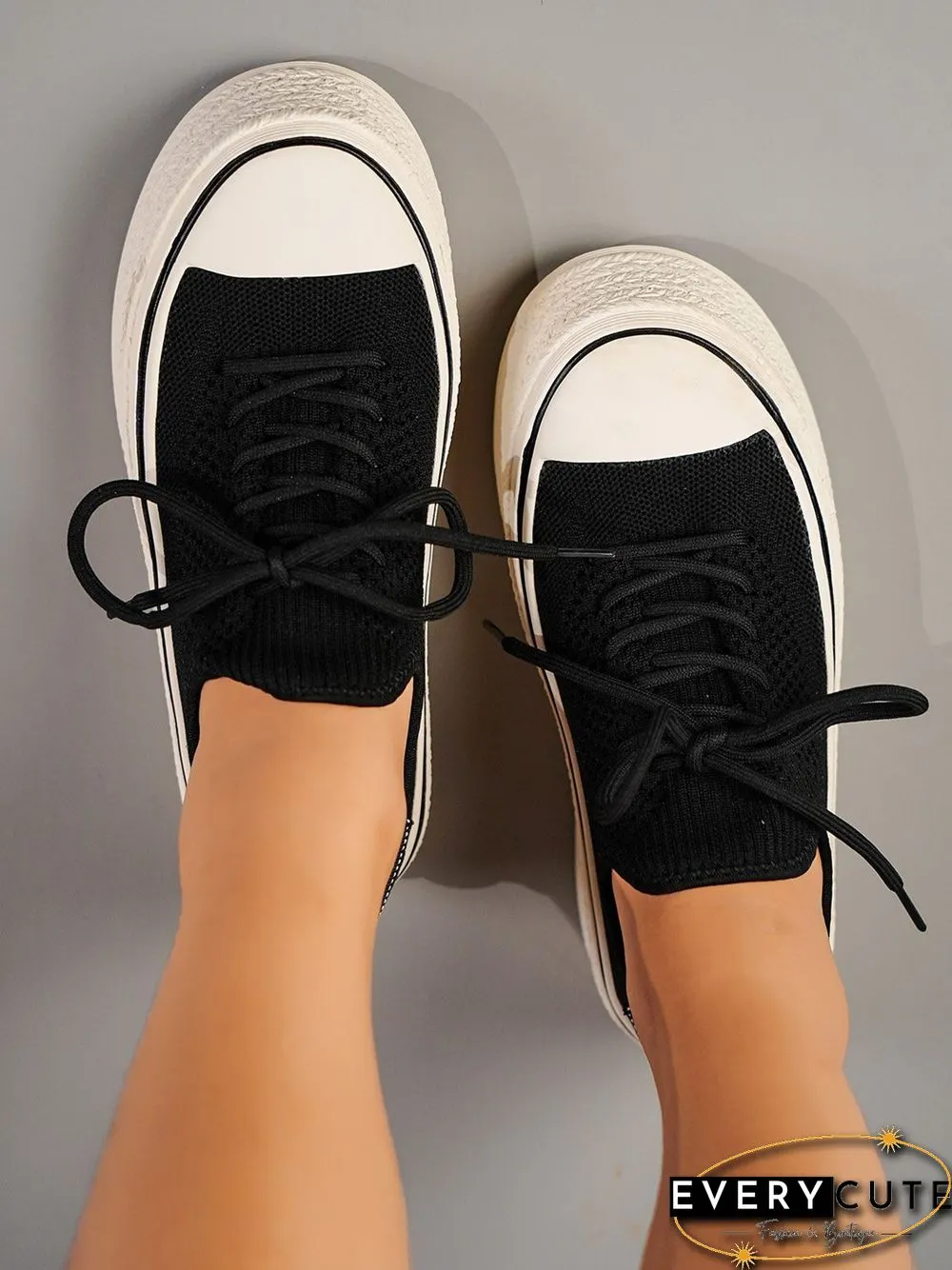 Fashionable Lightweight Breathable Lace-Up Platform Flyknit Casual Shoes