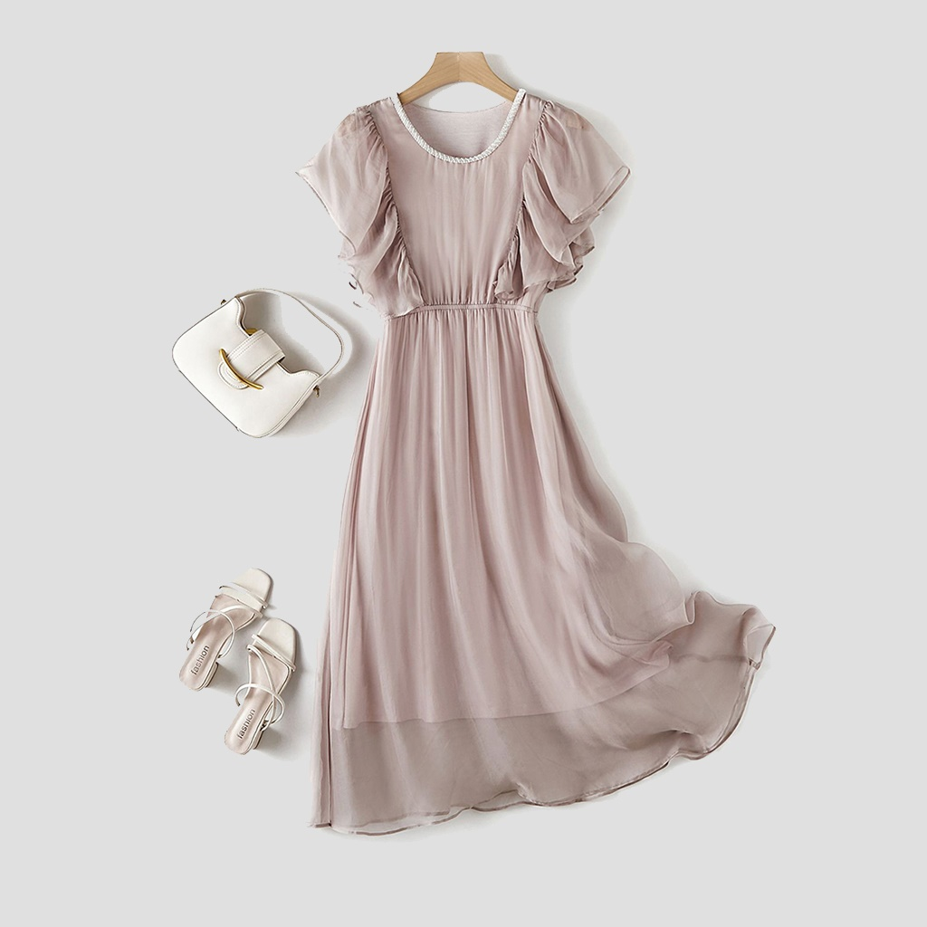Solid Color Silk Dress for Vacation REAL SILK LIFE