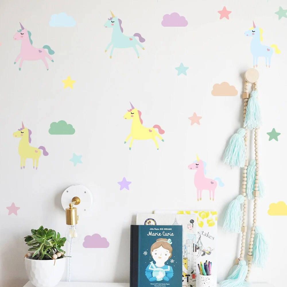 Unicorn wall stickers for kids rooms Baby room decoration Home decor Removable Raterproof Decorative wall vinyl