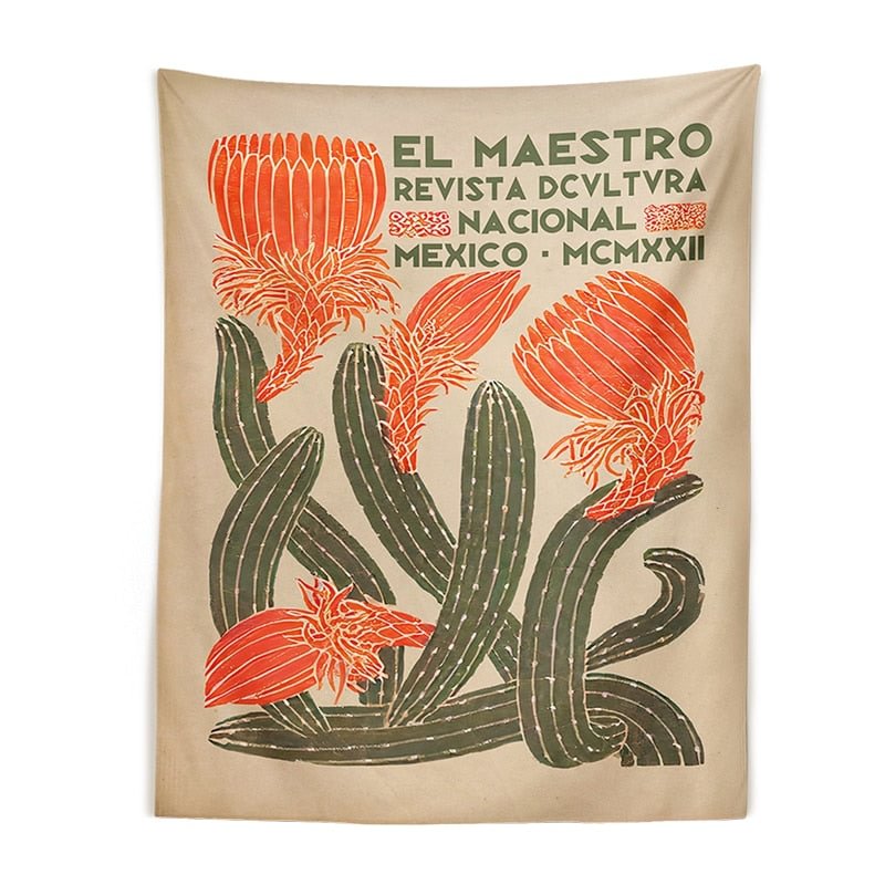 Botanical Cactus Tapestry Wall Hanging Retro Flower background Hippie Bohemian Tapestries Psychedelic poster Home Decor print