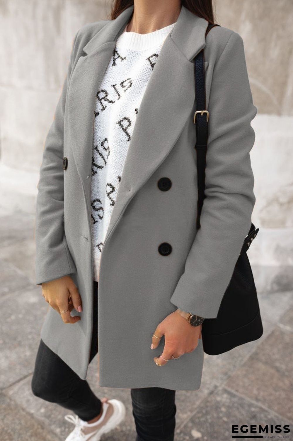 Autumn and Winter Solid Color Long Sleeve Double-row Button Suit Collar Woolen Coat Women | EGEMISS