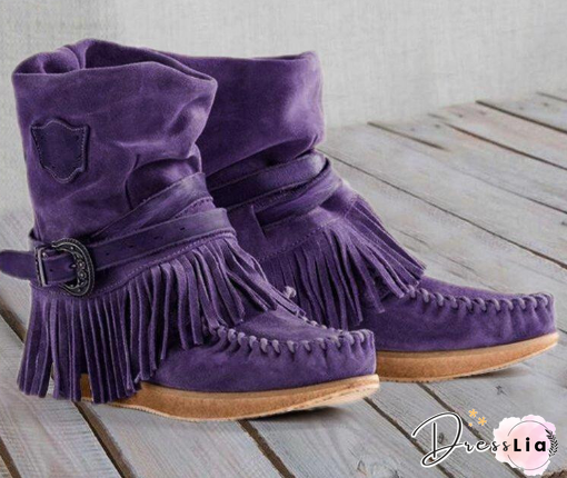 Fashion Belt Buckles Tassel Boots
