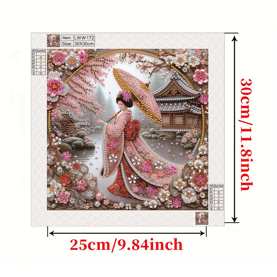 Japanese Beauty Special Shaped 5D DIY Partial Drill Diamond Painting Kit 30x30cm
