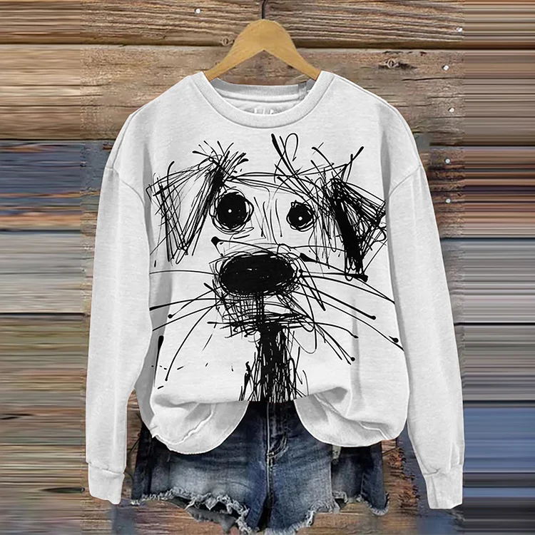 Funny Puppy Sketch Art Print Casual Sweatshirt