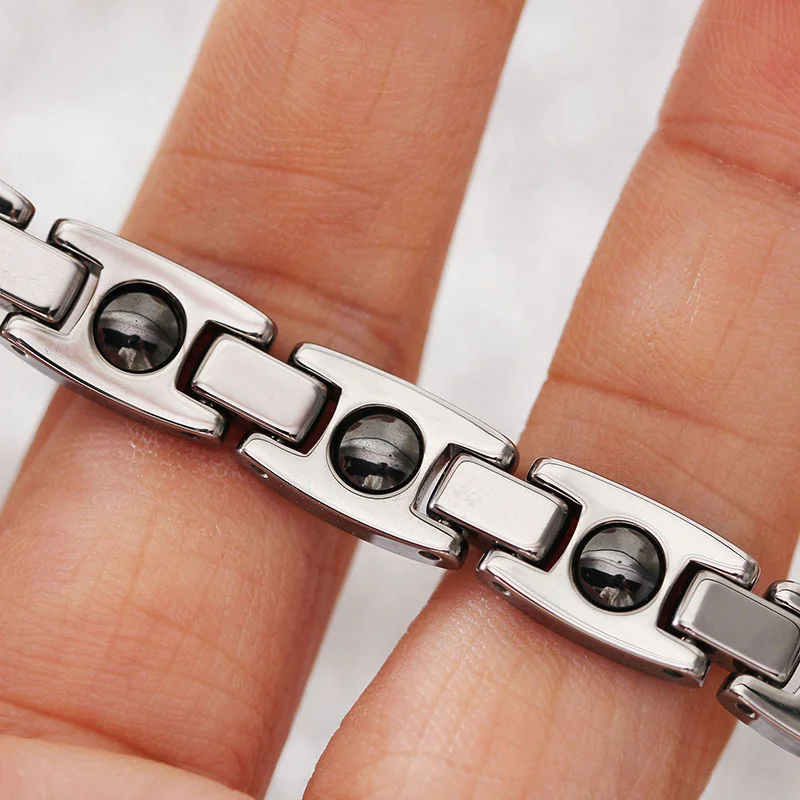 Women's Or Men's Unisex Personalised Tungsten Carbide 205mm Long Hologram Energy Bracelet Fashion Link Chain Jewelry Gifts For Mens And Womens