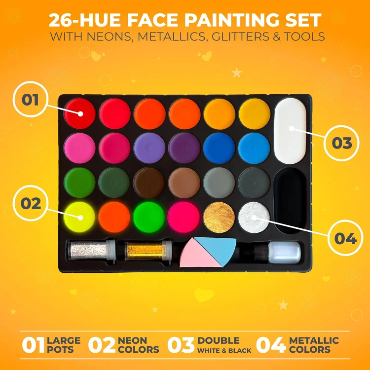 Face Paint Kit Oil 26 Colors Professional Face Painting Kit Non Toxic  Hypoallergenic Face Paint Makeup Palette for Halloween Cosplay.