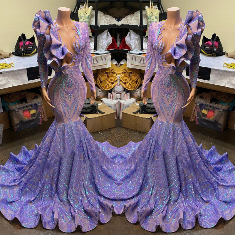 Classy Long Sleeves Mermaid Beaded Prom Dress With Appliques | Ballbellas