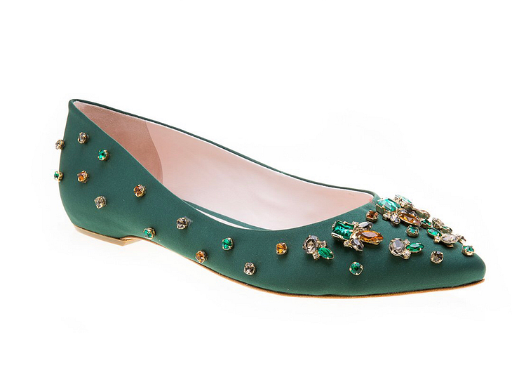 Green Rhinestone Flats (Custom Made) Vdcoo