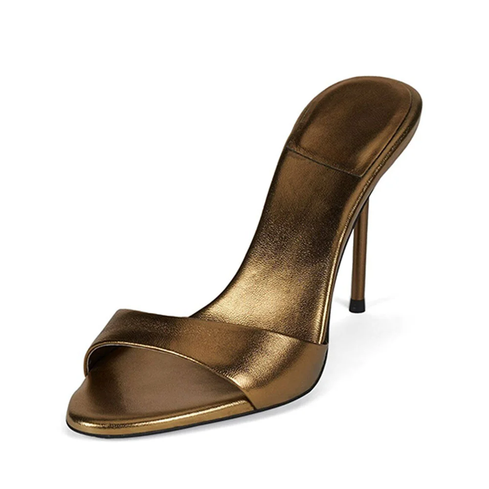 Stylish Metallic Open Round Toe Comfortable Mule Heels in Gold