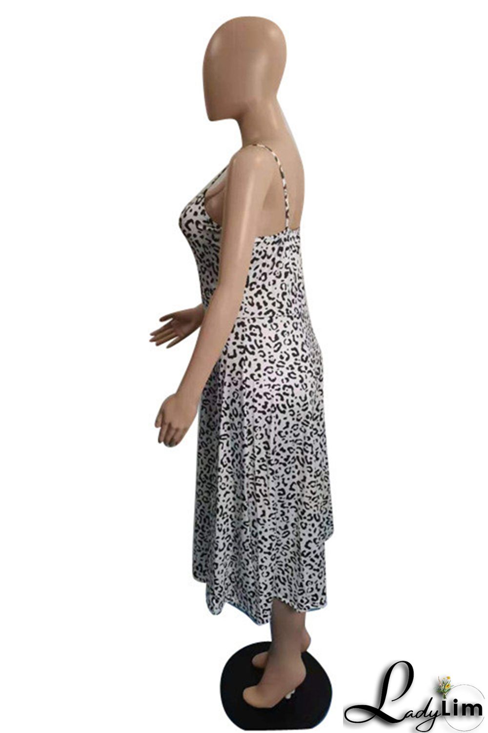 Deep Blue Fashion Sexy Print Backless Slit Square Collar Sling Dress