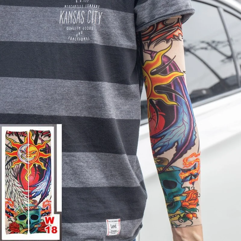 1pc hot sale tattoo sleeve styles elastic Fake 100%nylon Arm stocking beloved girl Buddha Wolf Dragon design halloween cool men