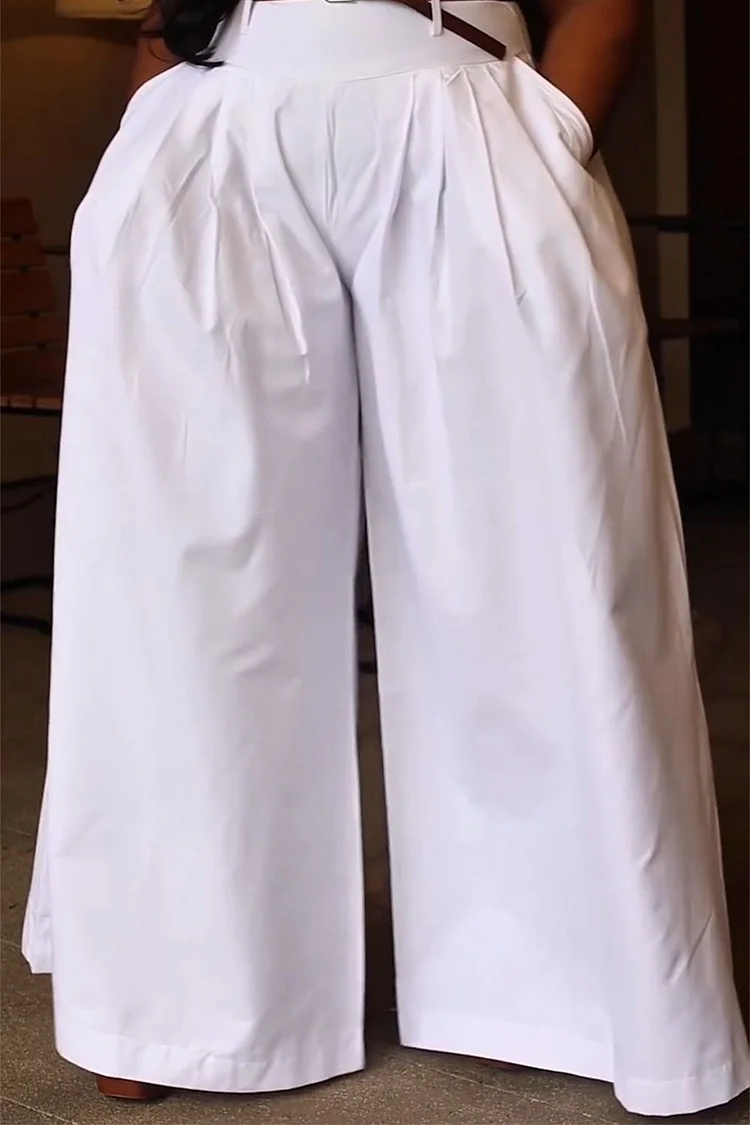 Plus Size Business Casual White Casual Pocket Pants [Pre-Order]