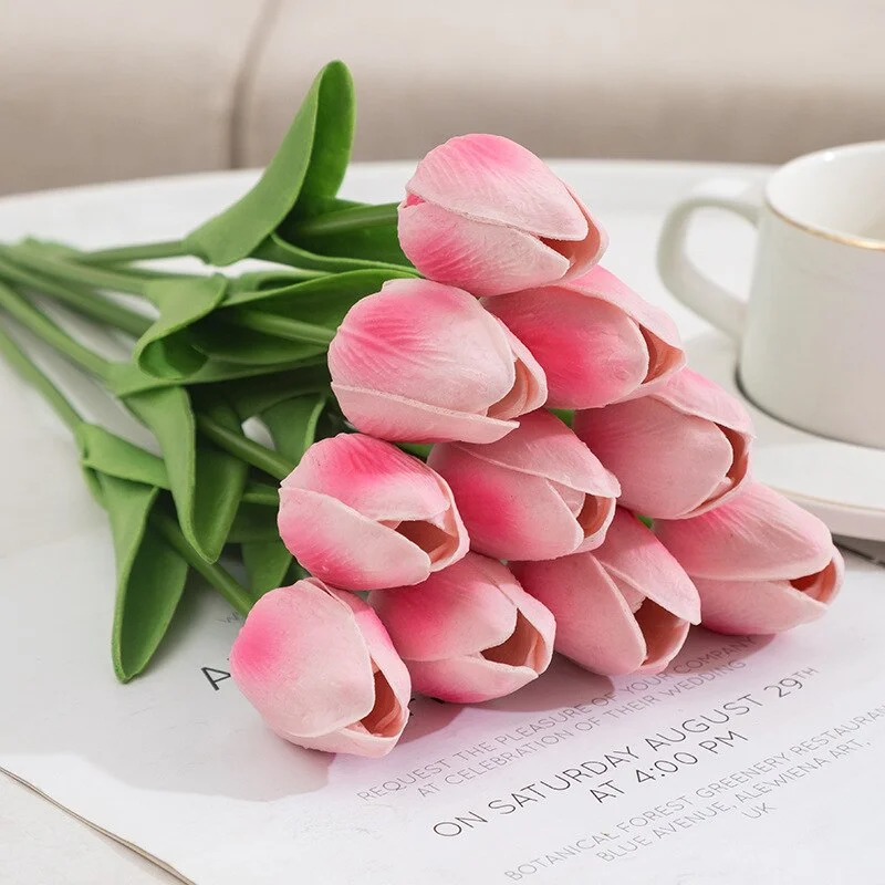 10PCS Tulip Artificial Flowers Real Touch Party Valentine's Day Artificial Bouquet Garden Home Wedding Decoration Fack Flower