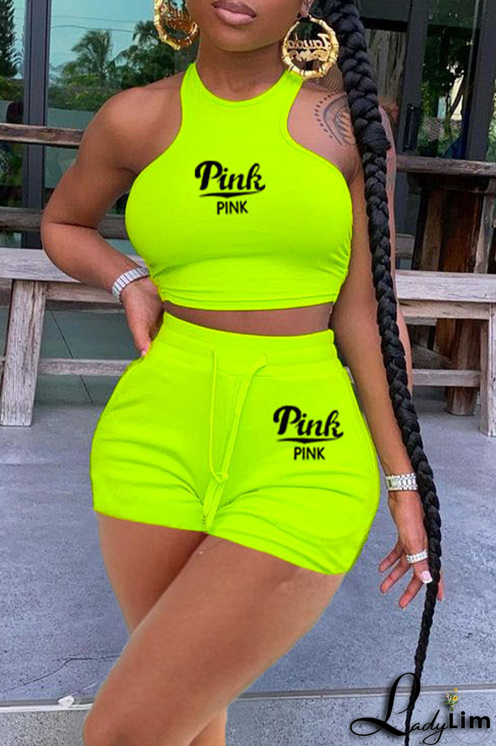 White Fashion Print Patchwork O Neck Sleeveless Two Pieces