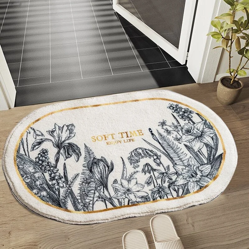 Oval Bathroom Mat Absorbent Carpet Anti-Slip Bath Rug Fluffy Floor Mats for Living Room Decor Hallway Doormat Tapis de Bain