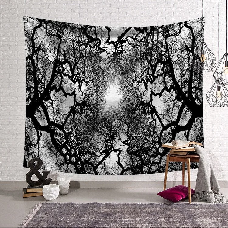 Psychedelic Forest Tapestry Wall Hanging Tapestry Blanket Farmhouse Decor Window Tapestry Headboard Polyester Yoga Shawl