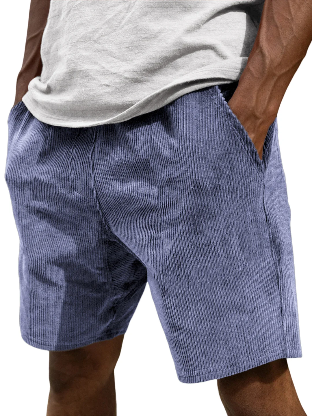 Men's Corduroy Vintage Stylish Elastic Waist Casual Shorts With Side Pockets