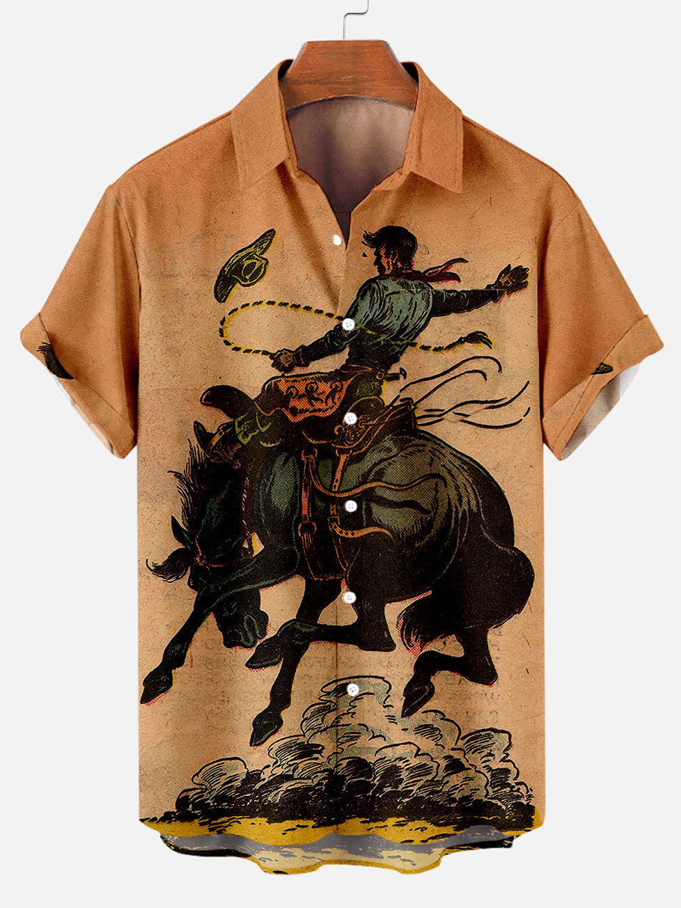 Men's Plus Size Casual Retro Equestrian Cowboy Poster Hawaiian Shirt With Pockets PLUSCLOTHESMAN