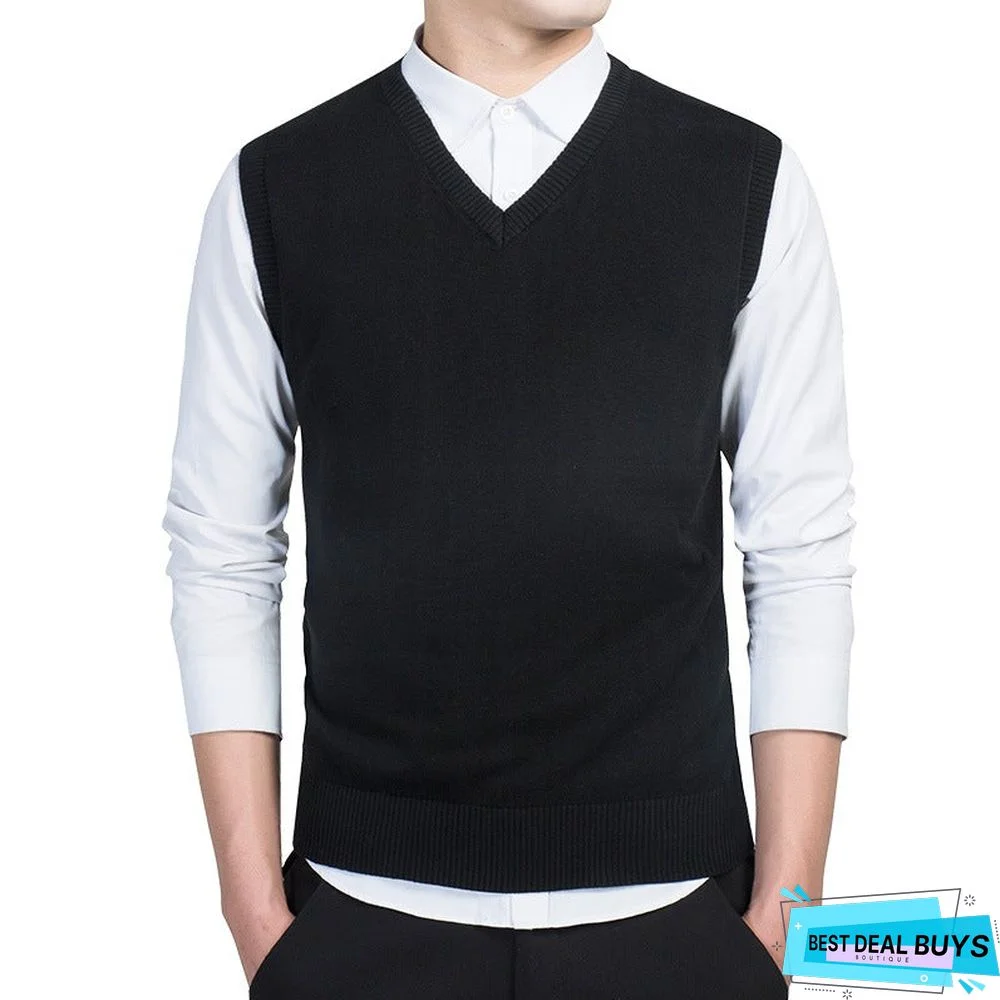 Men's Vest V-Neck Solid Color Sweater