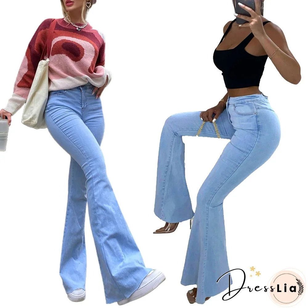 High Waist Zipper Stretch Flare Jeans Pants