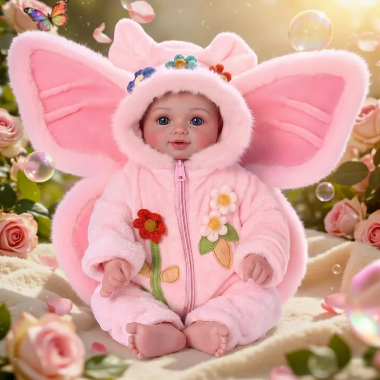 Babeside Winter 17&ldquo; Little Infant Boy Doll Vinyl Reborn in Pink Butterfly Outfit Realistic Features