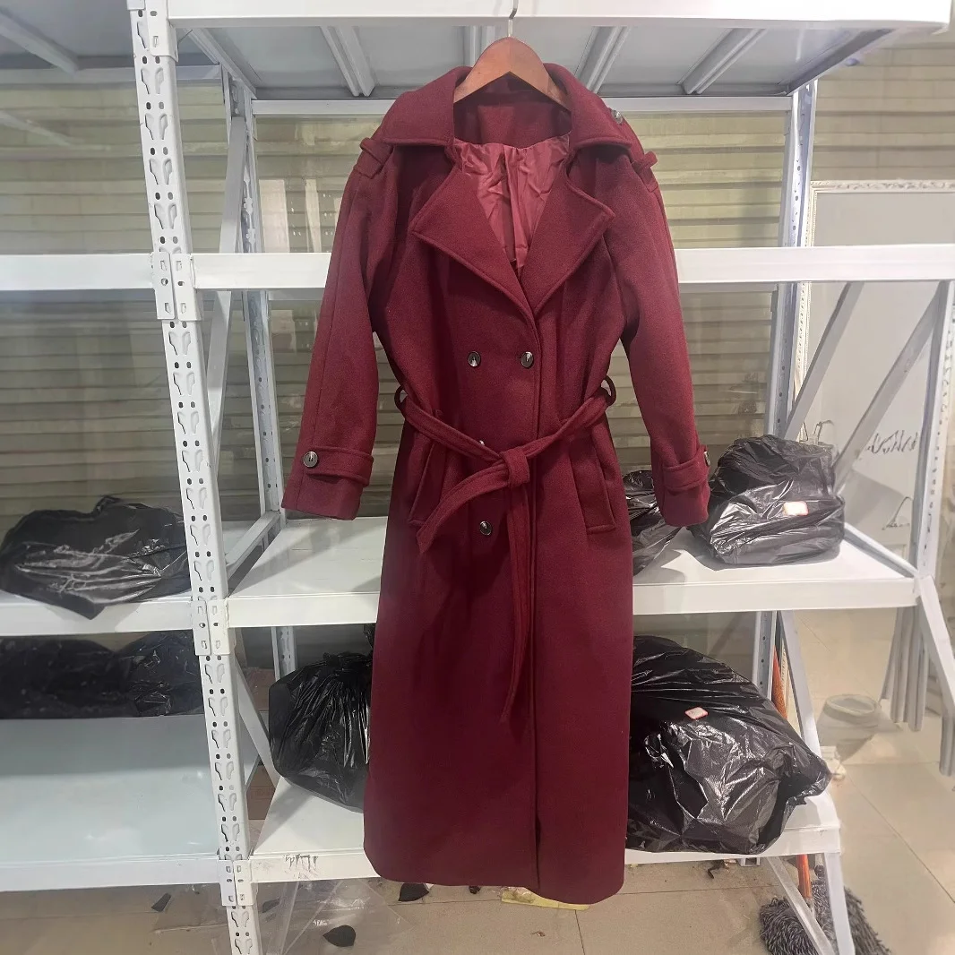 Nigikala Nigikala Autumn New Female Retro Leisure Double Buckle With Belt Long Hair Coat