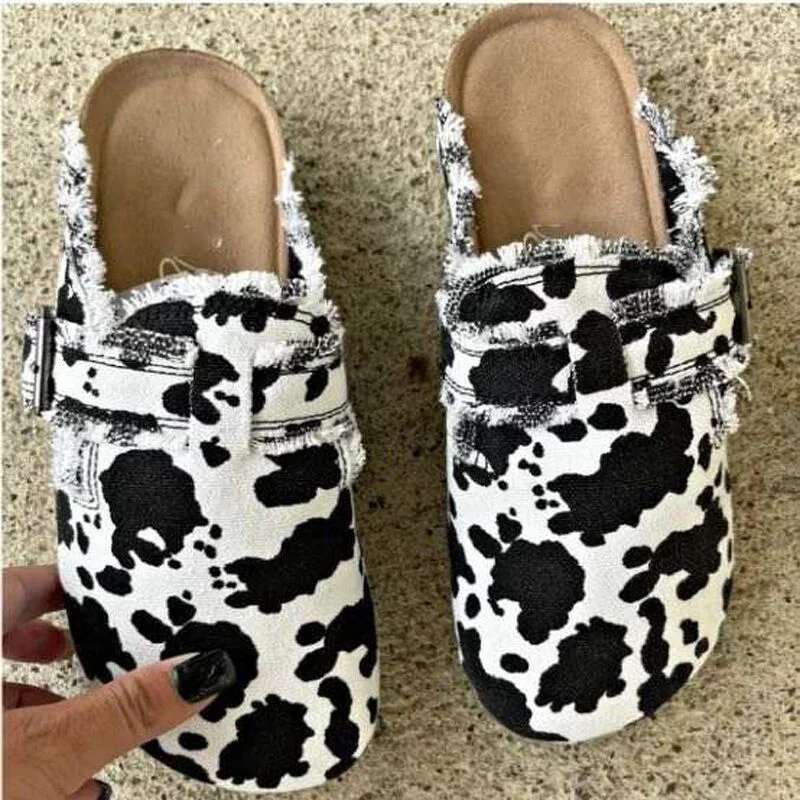 Breakj Breakj Single-Shoe Women 2023 Spring And Autumn New Leopard Half-Shoe Single Shoes Lazy Shoes Bean Shoes
