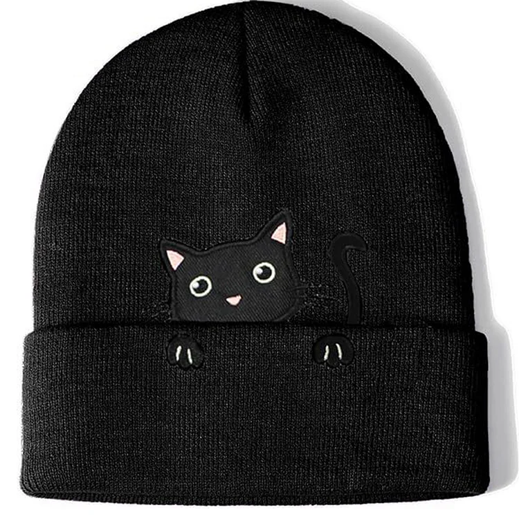 Cat Embroidery Cute Cat Knitted Hat
