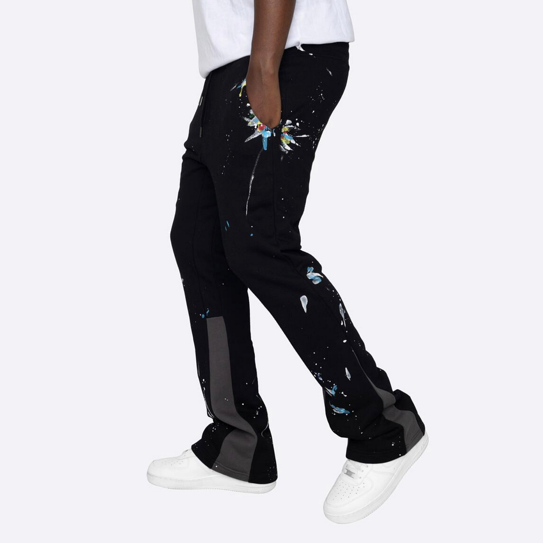 Stylish Street Casual Paint Splatter Flame Print Flared Sweats Trousers