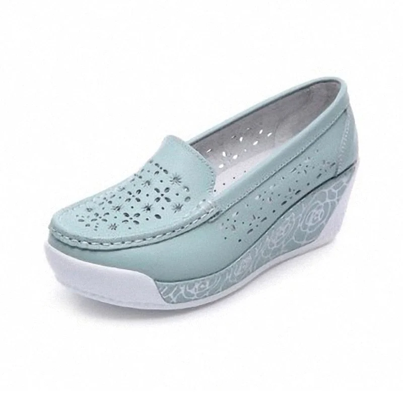  New Women's Genuine Leather Platform Shoes Wedges White Lady Casual Shoes Swing Mother Shoes Size 35-40