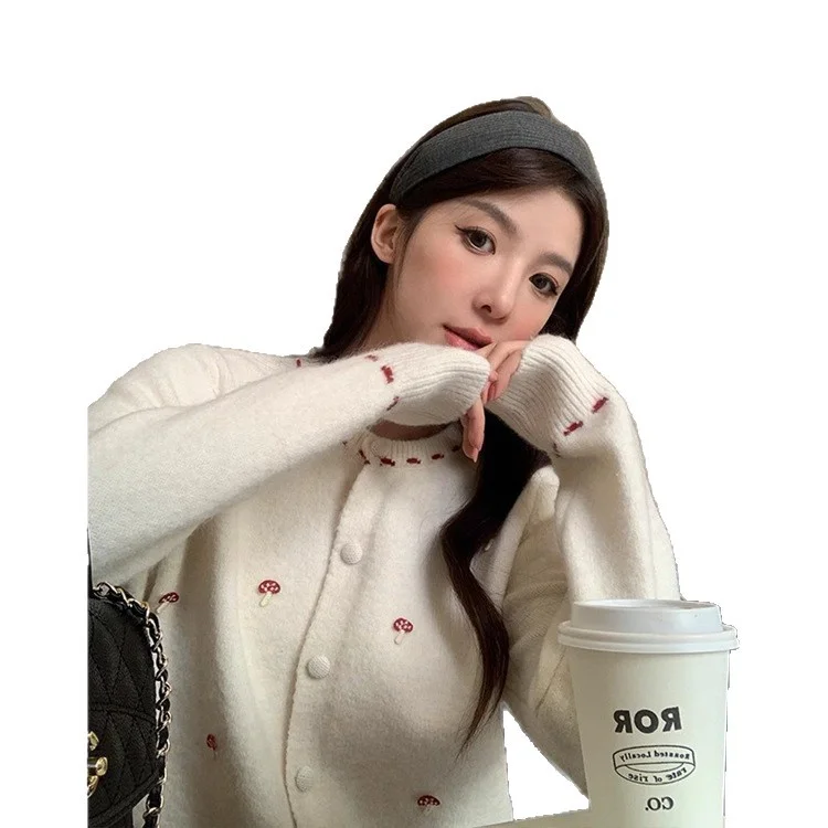 Athvotar Athvotar High School Students Korean Round-Neck Knitted Cardigan Girl 2025 Autumn New Loose Sweater Coat Top