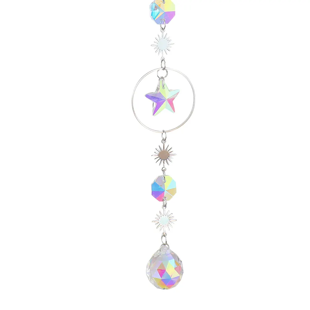 Crystal Windchime Ornament Feather Butterfly Hanging Pendant (Silver 12)