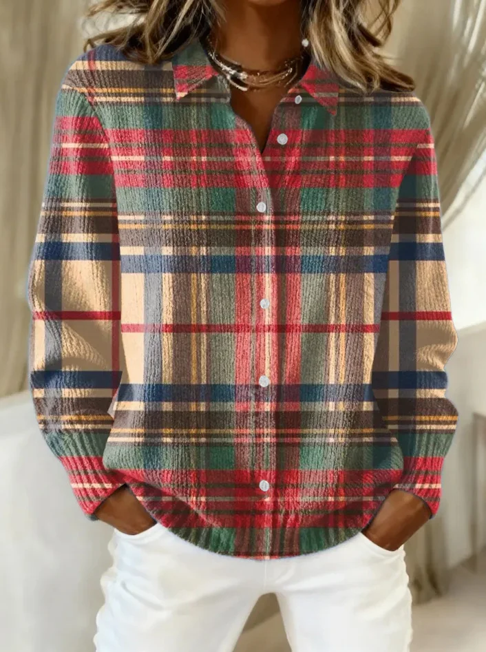 Women's Vintage Plaid Art Print Casual Sweater