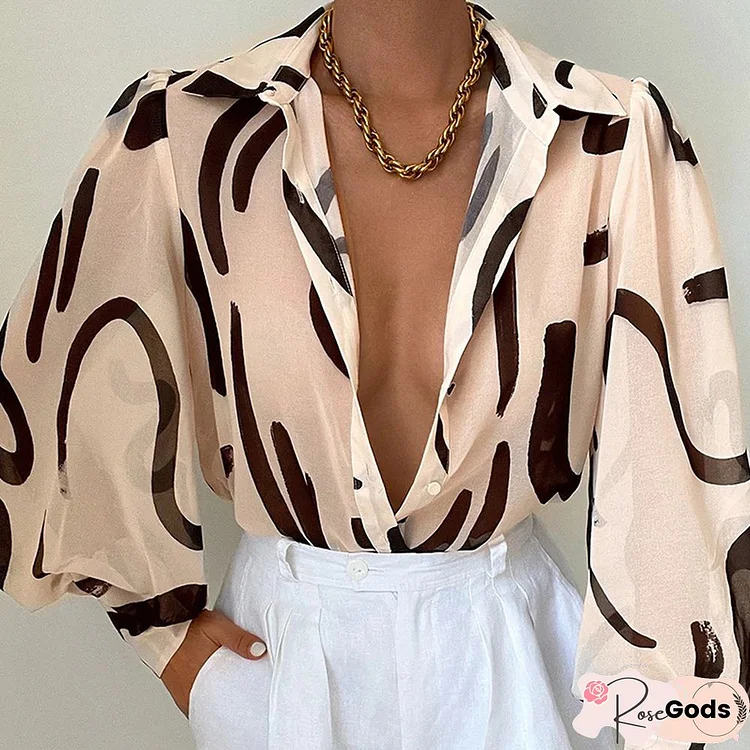 Early Autumn Elegant Lapel Puff Sleeve Blouse Women Fashion Single Breasted Loose Shirt Sexy Slightly Transparent Ladies Blouses