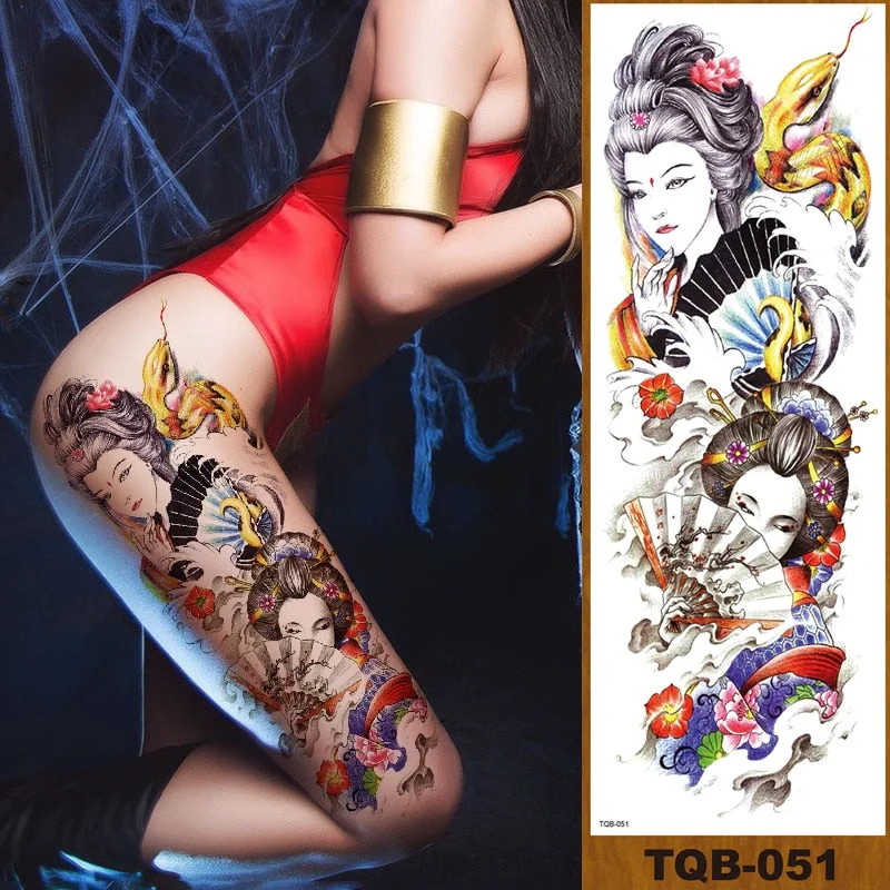 Full Flower Arm Temporary Tattoo Sticker Man Woman Body Leg Art Fake Tatoo Beauty & Snake Bear Owl Fox Mermaid Egypt Queen Sexy