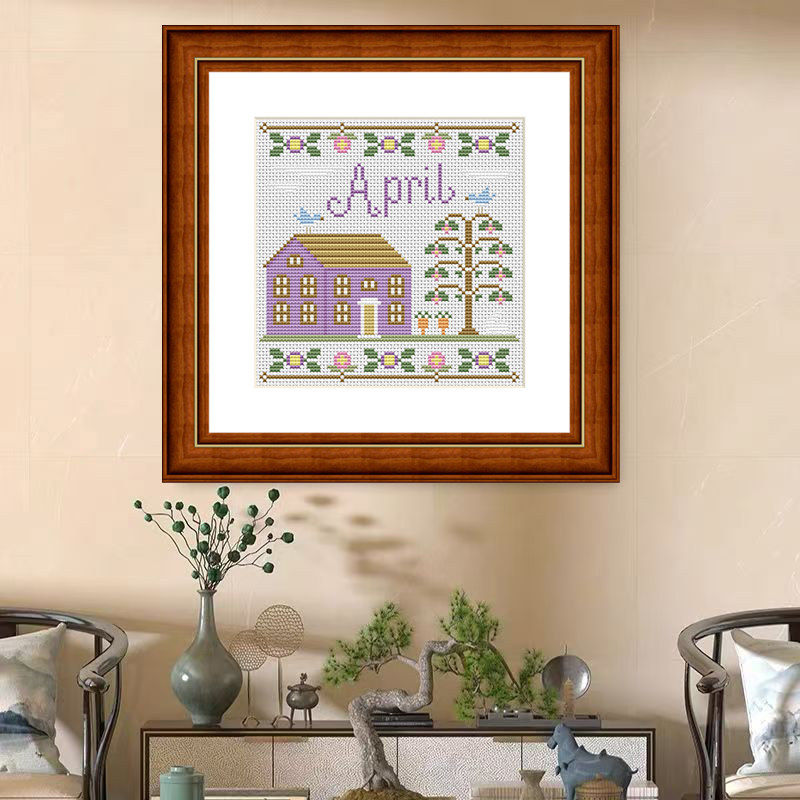 1set DIY Printed Cross Stitch Kit 【CC3079- 12-Month Small House - April】printed (stamped) cross-stitch Painting Fairy Cross Stitch