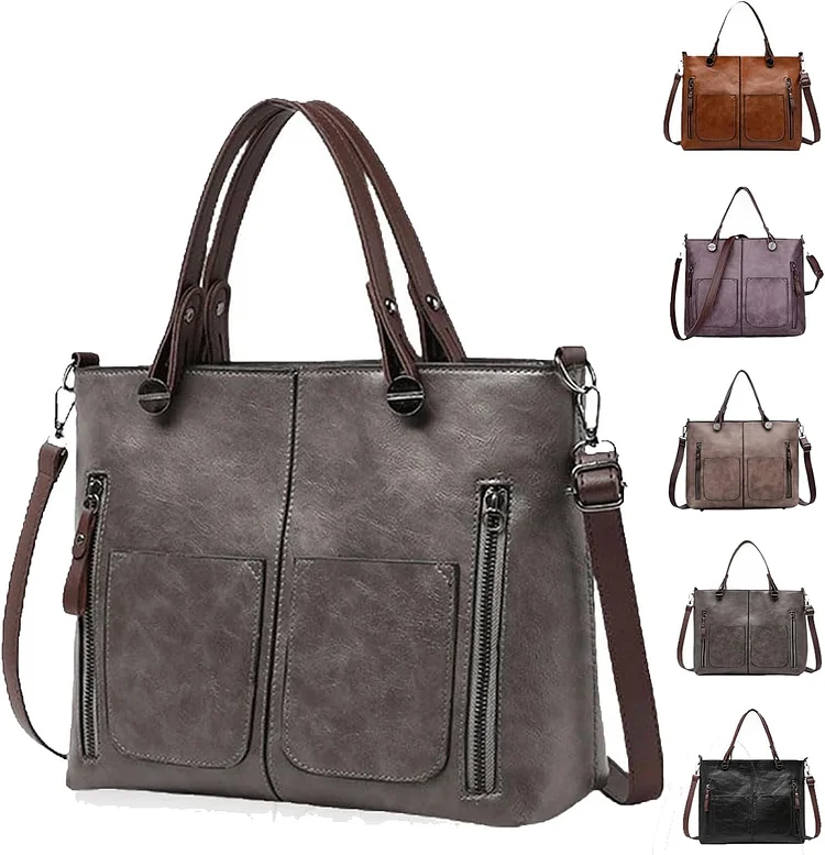 Women's Vintage Leather Shoulder Bags, Women's Large Shoulder Bags Women's Crossbody Bags Multi-Pocket Handbags