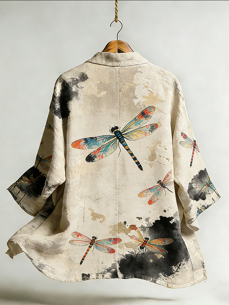 Japanese Art Style Color Dyed Dragonfly Elegant Cardigan  artssus