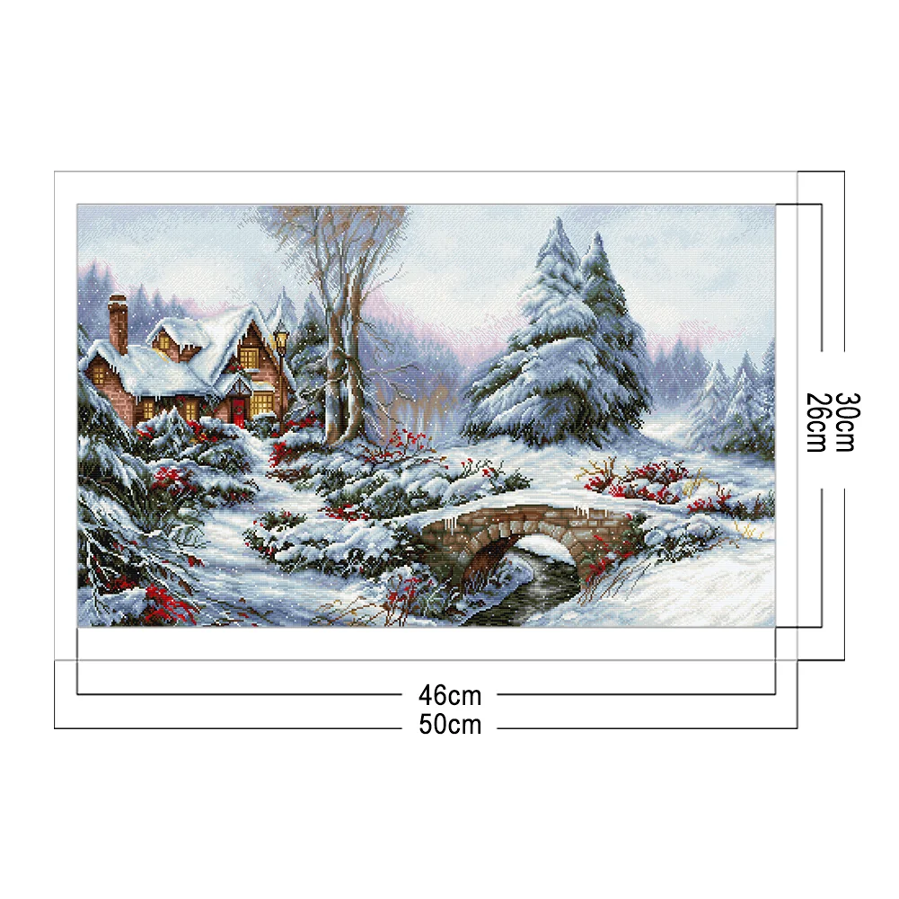 14CT Full Stamped Cross Stitch - Snow Scene(Canvas|30*50CM)