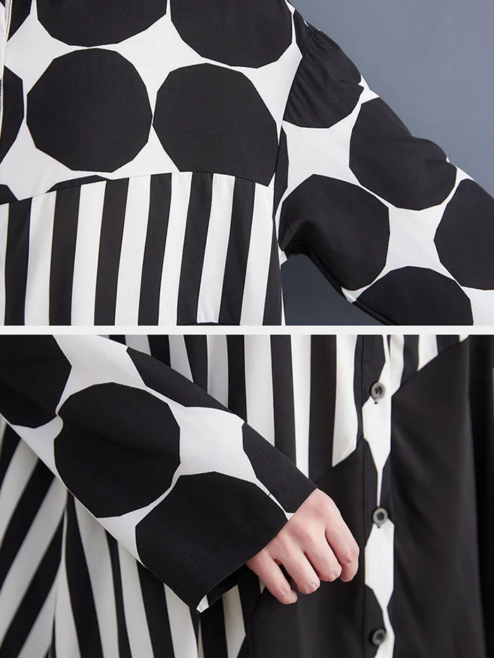 Fashion Polka Dot Shirt Colorblock Dress