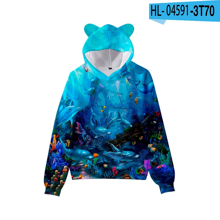 Animal Dolphin Kids Hoodie for Boys Girls Harajuku Sweatshirt Streetwear Hip Hop Kawaii Cat Ear Pullover Hooded Jacket Outerwear