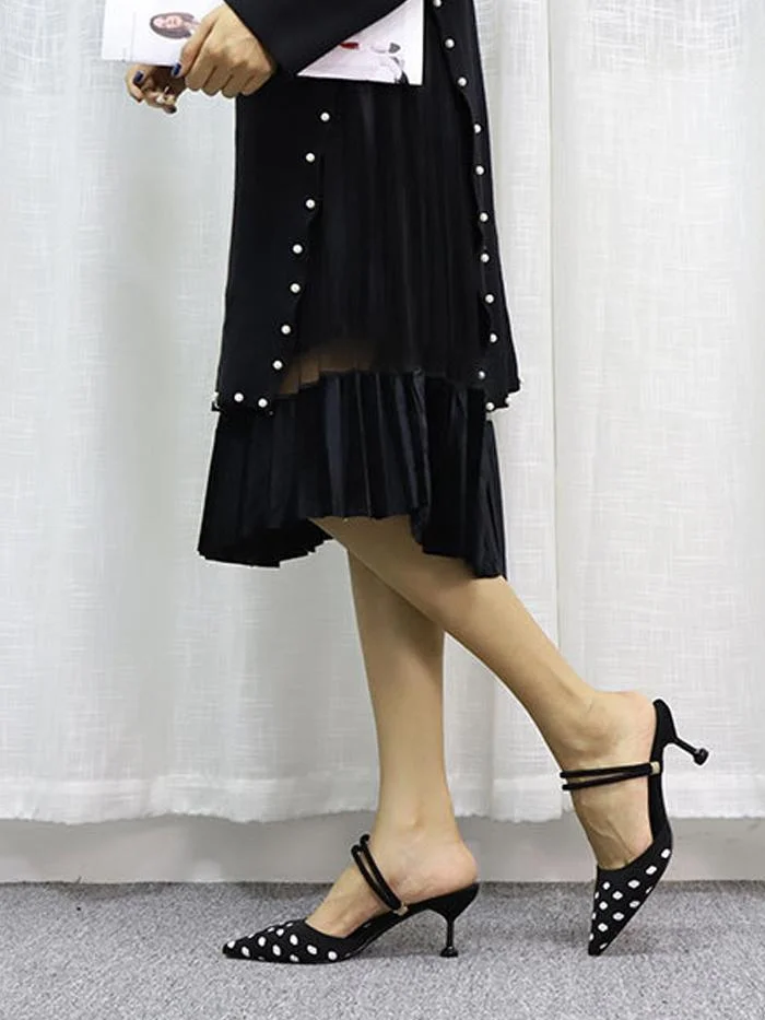 Polka dots, comfortable, soft, breathable, pointed toe two-wear high stiletto sandals