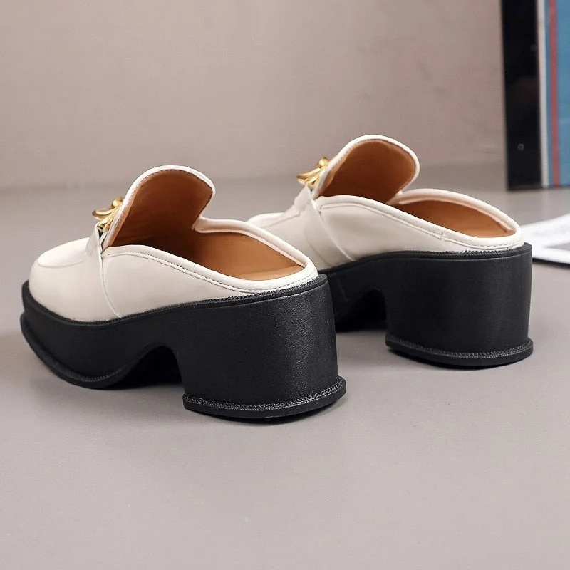 Women's Shoes Slippers Spring 2021 New Fashion Metal Decorative Round Toe Mules Ytmtloy Indoor Zapatillas Mujer Casa