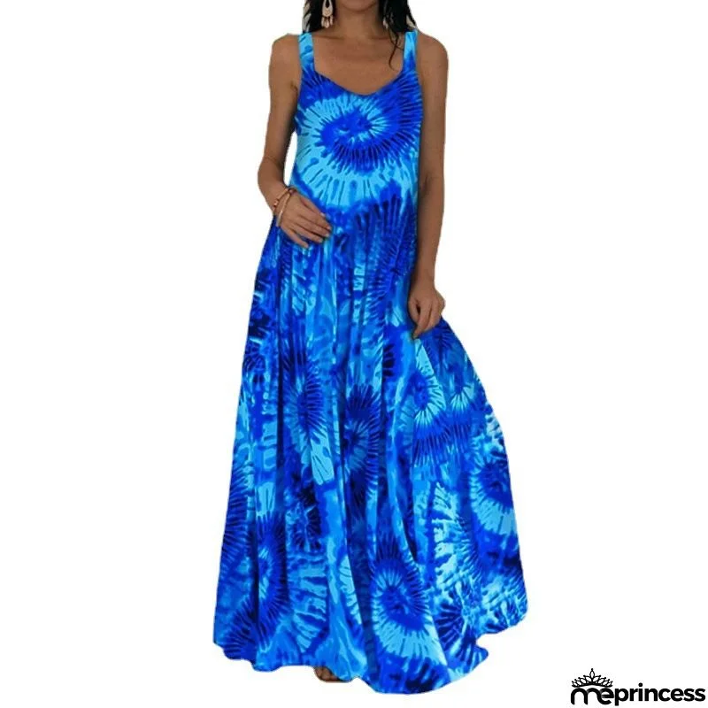 Fashion Sexy Halter Neck Print Slit Long Dress