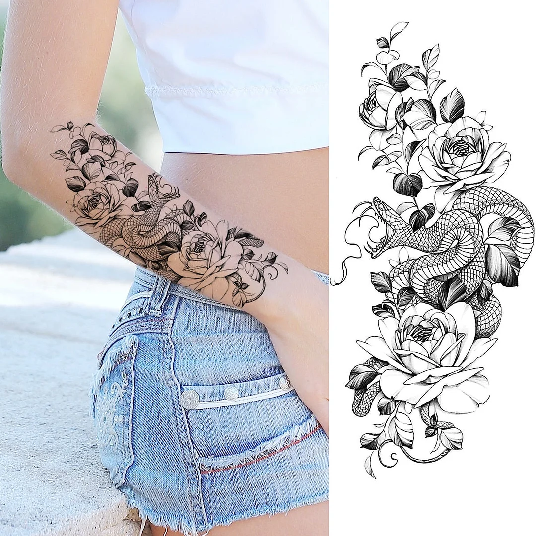 Realistic Snake Unique Forearm Temporary Tattoos For Men Adult Serpent Moon Fake Tattoo Waterproof Body Art Painting Tatoo Paper