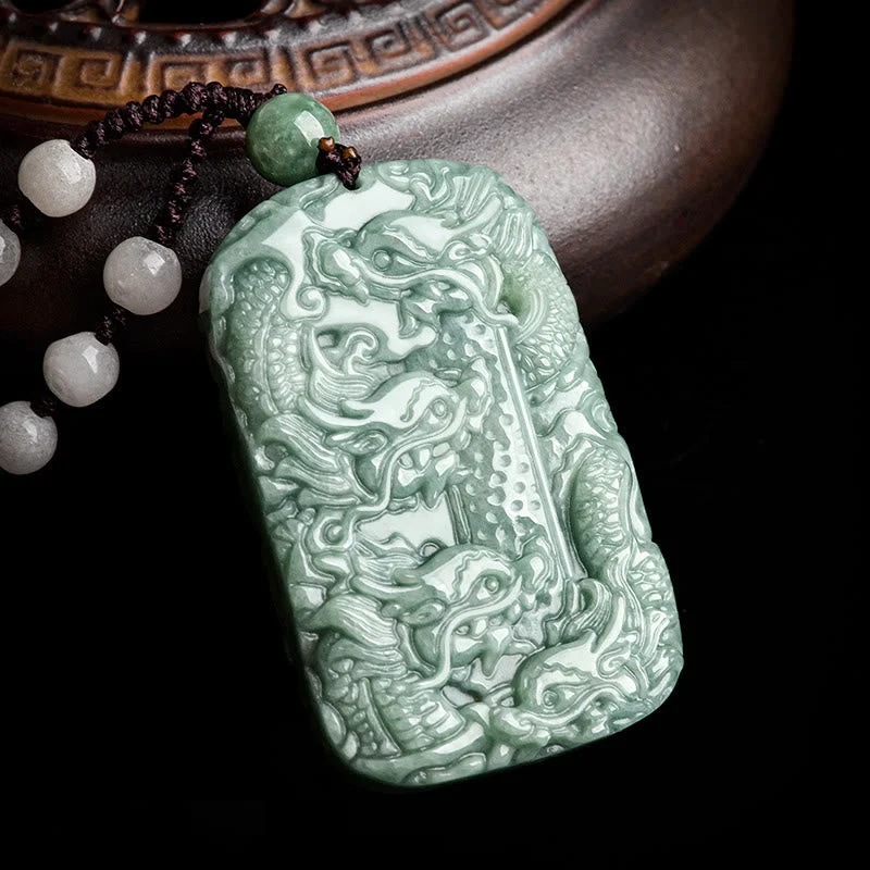 Natural Jade Nine Dragons Protection Strength Amulet Bead String Necklace Pendant