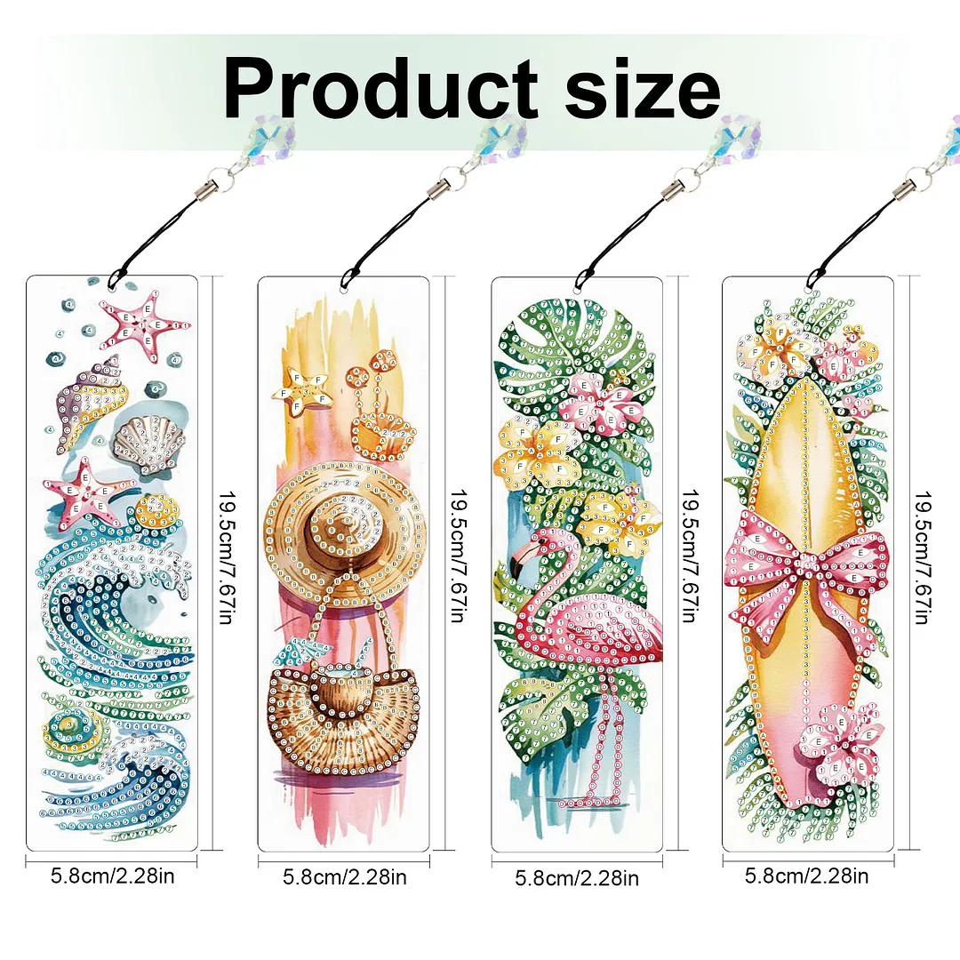 4Pcs Tropical Beach Style DIY Diamond Painting Bookmark with Crystal Pendants Diamond Painting Art Bookmarks Special Shape for DIY Making Beginners Adult Arts Craft Supplies